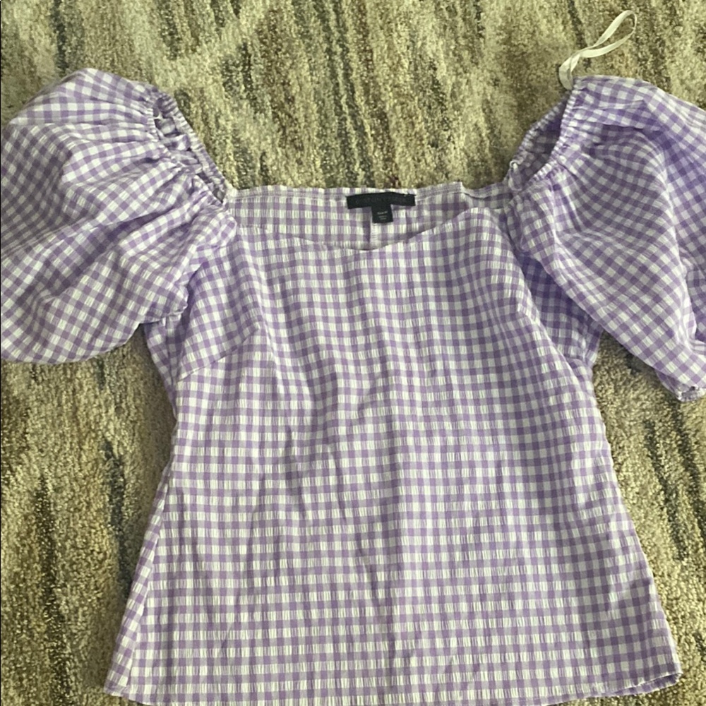 Boston properWhite and Purple Puff Sleeve Blouse